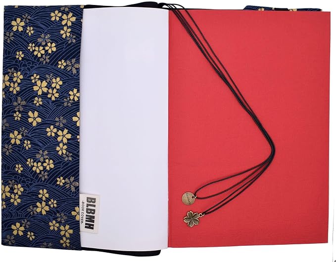 BLBMH 6.5x9.5 Bible Cover Fixed Non-Stretch Fabric Book Protector with Bookmark | Handmade Washable Sleeve for Hardcover/Paperback | Gift for Women - Sakura Blue