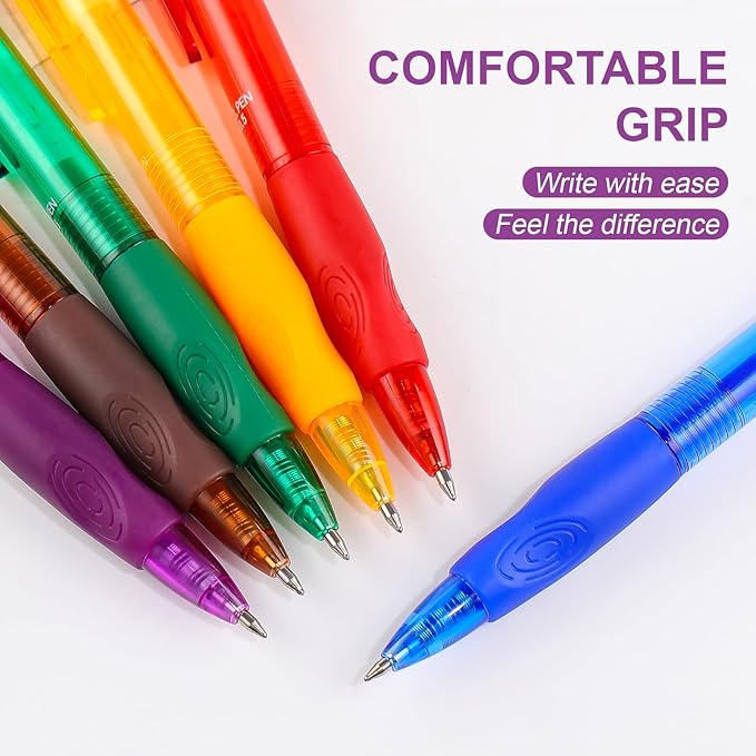 RIANCY 12 Pack Clicker Colored Erasable Gel Pens, 0.5mm Fine Tip, Multicolor & Assorted Ink with Eraser for Mistake Free Writing, Note Taking, Drawing, School & Office Supplies, Soft Grip