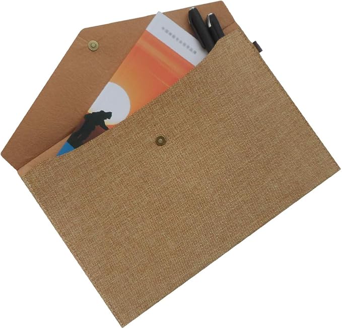 Durable A4 File Folder Document Holder Portfolio Envelope Felt Folder Case with Snap Closure Set of 2 Beige and Brown