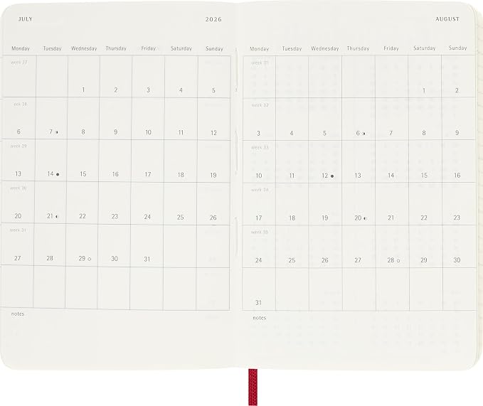 Moleskine Classic 12 Month 2026 Weekly Planner, Soft Cover, Pocket (3.5" x 5.5"), Scarlet Red, 144 pages