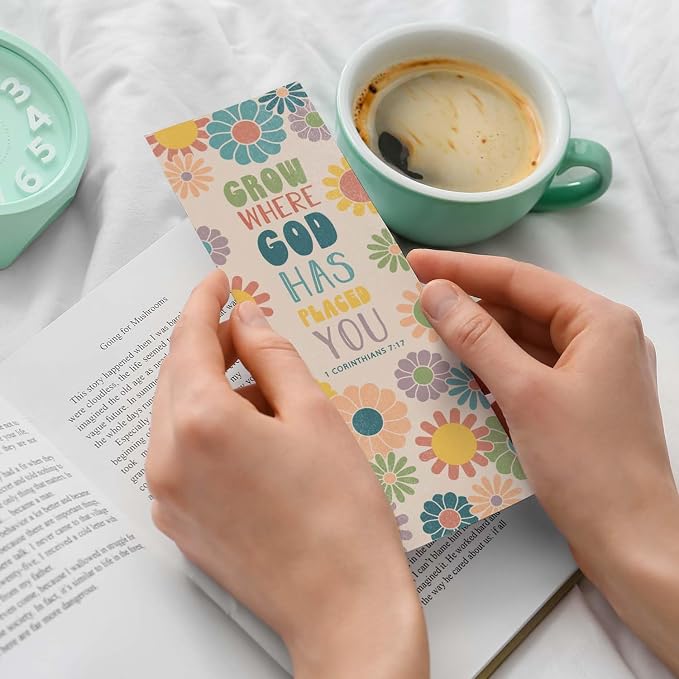 Religious Teen Bookmarks / 24 Uplifting Faith Bookmark Set / 2" x 6" Retro Christian Motivational Bible Verse Page Saver Quotemark Cards / 12 Encouraging Designs/Made in The USA