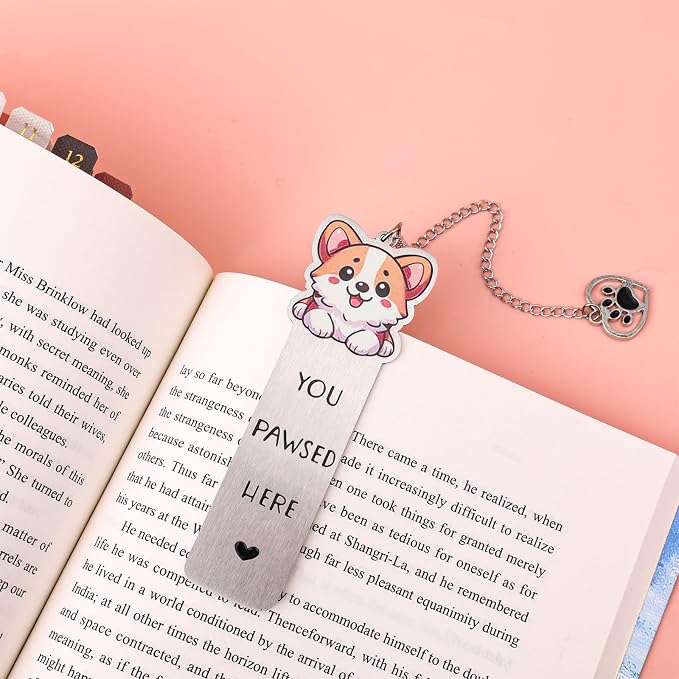 Dog Book Markers, Zinc Alloy You Pawsed Here Bookmark Cute Dog Mom Gifts Funny Reading Accessory for Men Women (Corgi)