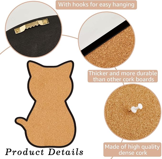 CRASPIRE Cat Pin Cork Board 11.8x8.26In Framed Bulletin Display Badge Wooden Saddle Brown Wall Mounted Memory Memo Brooch Lapel Pin Holder Storage for Home Office School Classroom Wedding Decoration