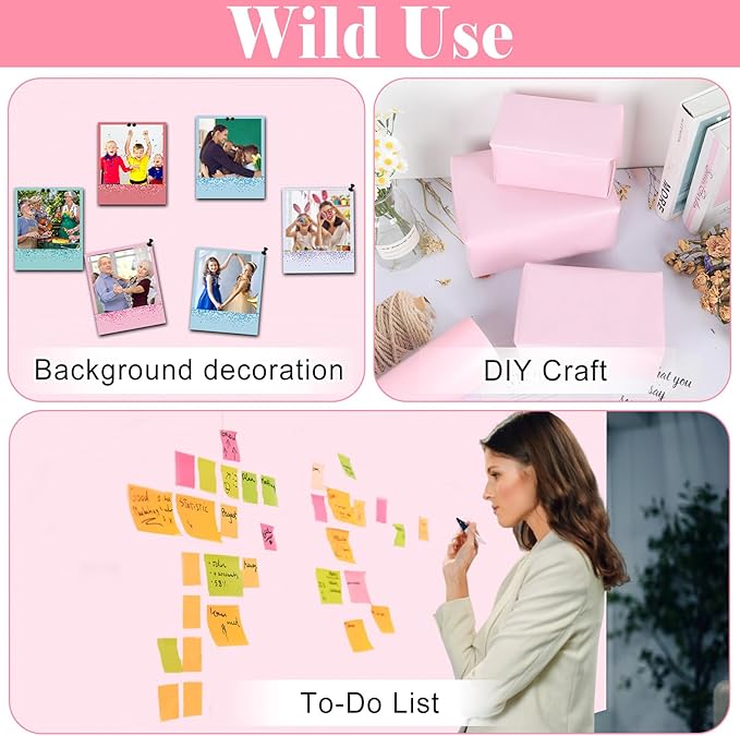 Pink Bulletin Board Roll Pastel Pink Reusable Waterproof Erasable Bulletin Board Poster Non-Woven Fabric Bulletin Board Background for Valentine's Day Classroom Decor Wrapping Paper Crafts 15.55"x12ft