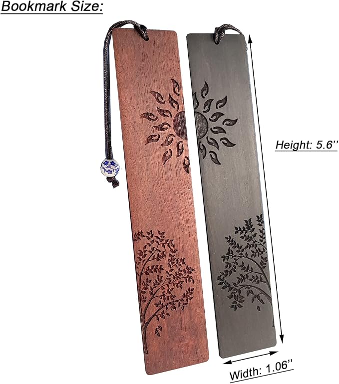 2 Pcs Wood Bookmark, Unique Bookmarks Gift for Men Women, Book Marks Accessories (Sun and Tree)