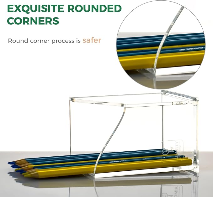 Clear Acrylic Pencil Pen Holder Cup, Desk Accessories Holder,Makeup Brush Storage Organizer, Modern Design Desktop Stationery Organizer for Office School Home Supplies, 3.1x 3.1x 4.3 inch