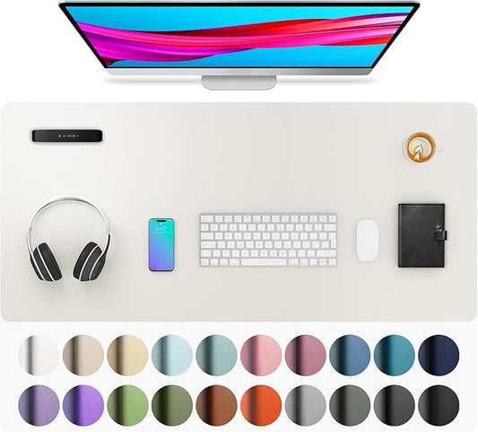Aothia Leather Desk Pad Protector, Mouse Pad, Office Desk Mat, Non-Slip PU Leather Desk Blotter, Laptop Desk Pad, Waterproof Desk Writing Pad for Office and Home (36" x 17", Off-White)