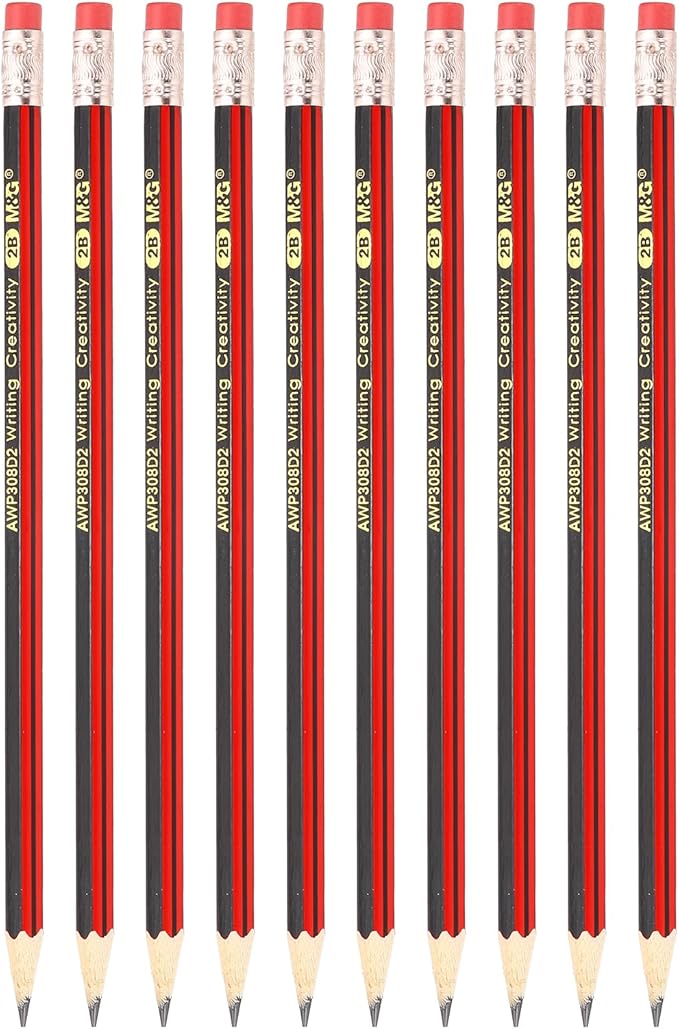 M&G Wooden Hexagonal Pencils, 10 Pcs 2B Pencils Graphite Round Pencils with Eraser for Classroom Teacher Office Supplies, Red Black