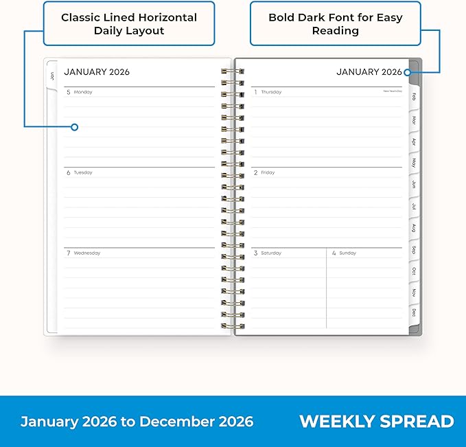 Blue Sky 2026 Weekly and Monthly Planner Calendar, January 2026 - December 2026, 5" x 8", Flexible Frosted Cover, Laminated Tabs, Durable Twin Wire Binding, Sophie