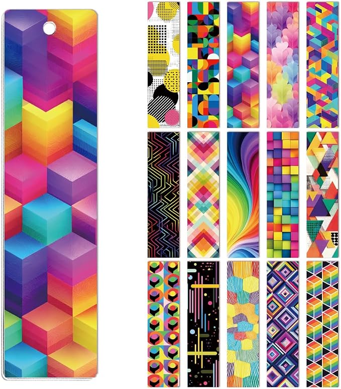 Peacoblue 30pcs UV DTF Bookmarks Transfer Stickers Wraps Color Cube Stack for Women Men Reading, Waterproof Bookmarkers Decal(No Blank Bookmarks) for Acrylic Plastic Metal Blank Bookmark