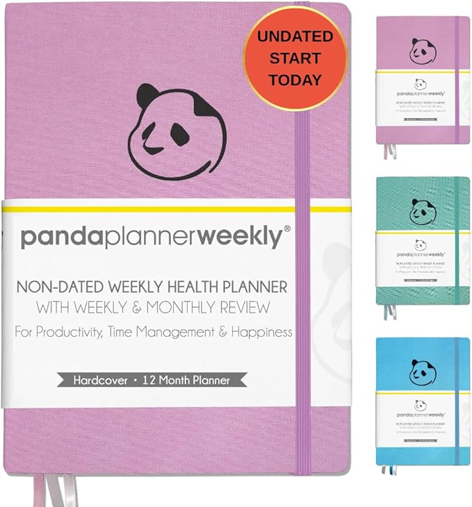 Panda Planner Mental Health Journal – 8.5” x 11" Soft Fabric Hardcover Wellness Planner with Mood Tracker & Daily Reflection Prompts – Undated 12-Month Self-Care Organizer with 3 Bookmarks (Pink)