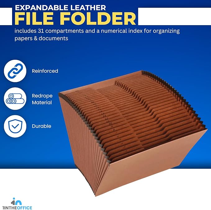 1InTheOffice Expanding File Folder 31 Sections, Accordion File Organizer, Numerical Open Top Pocket Expanding File Folder, Letter Size