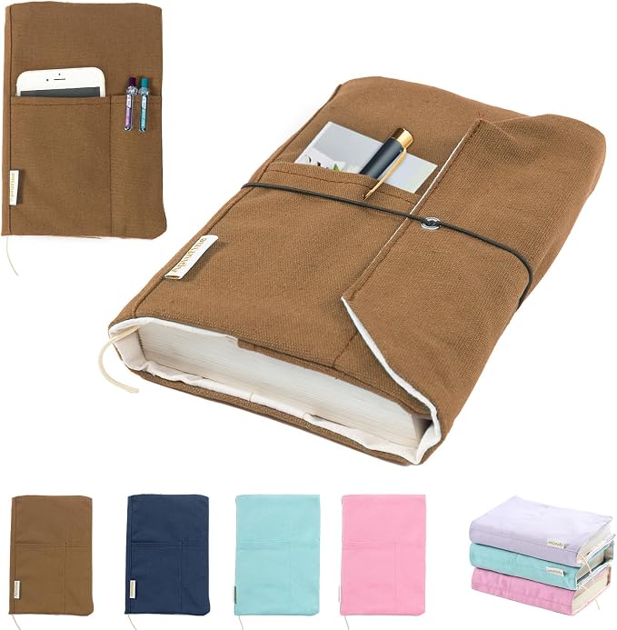 Canvas Book Covers with Adjustable Pockets for Pens, Washable Protector for Paperback & Hardcover Novels, Soft Cover Books, Perfect Gifts for Book Lovers