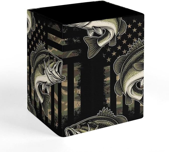 Women's Fashion Pencil Pen Holder Cup, Waterproof Office Supplies, Waterproof Multifunctional Office Supplies Bass Fishing Hunting Camo Camouflage American Flag Art