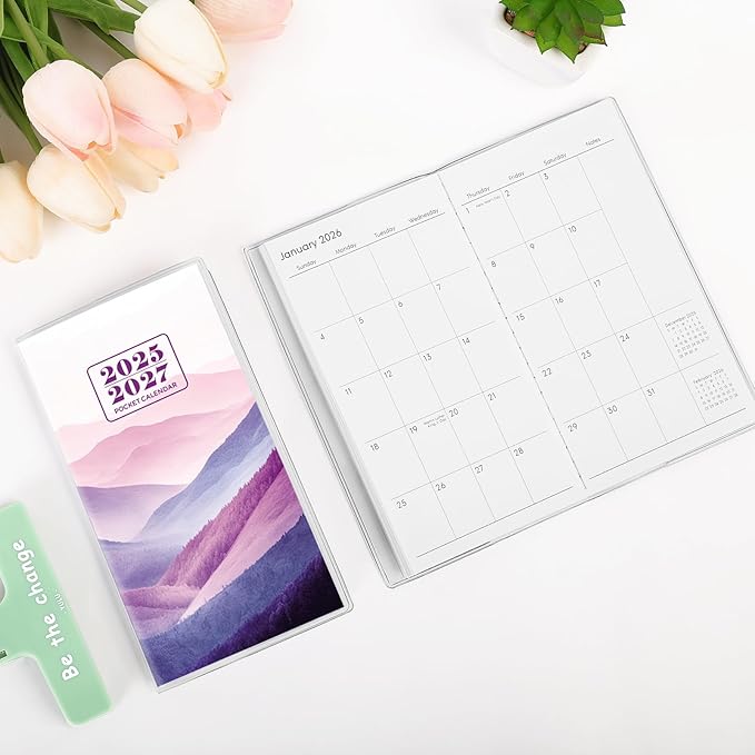 Pocket Calendar 2025-2027, Purse Monthly Planner - 3.7" x 6.7" - Runs from July 2025 Until December 2027, 2026 Pocket Calendar with Mountain PVC Cover for Office