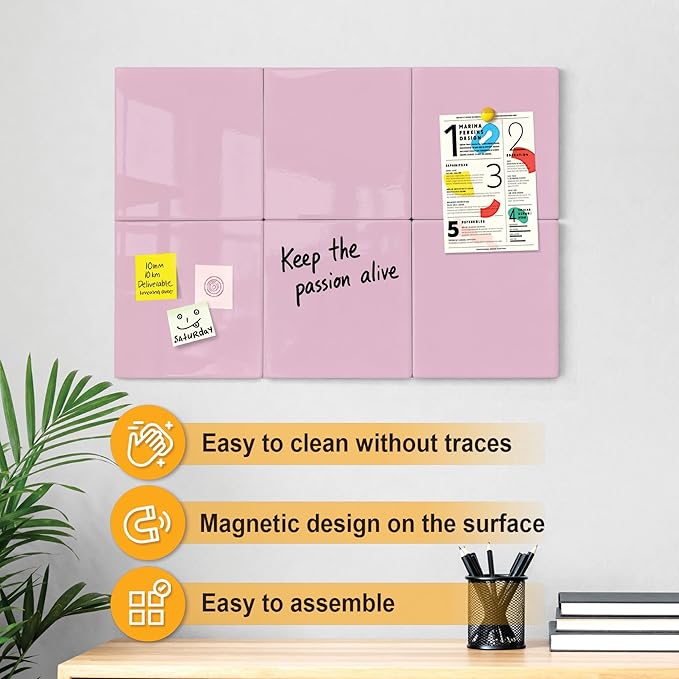 Comix Magnetic Board, 6 Pack Magnetic Whiteboard for wall, 11.8 x 11.8 Inches Dry Erase Board for Kids, Students, White Board Dry Erase Set for Fridge, Office and Home, Pink