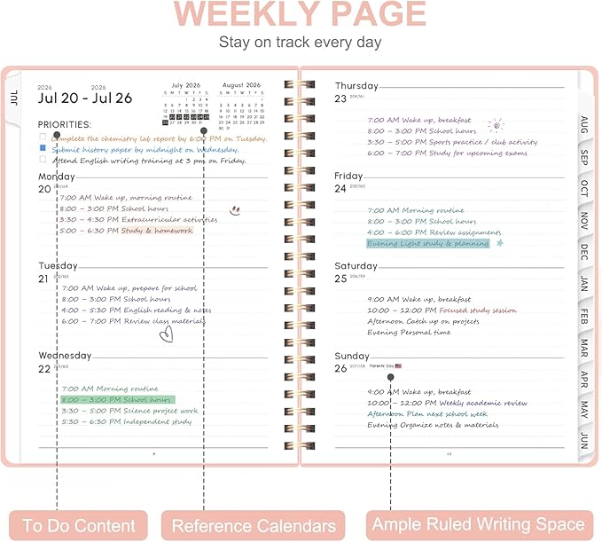 Planner 2026-2027, Weekly and Monthly Academic Planner, July 2026 - June 2027, Hardcover Calendar Agenda Book for School Year Planning, School Supplies for Teacher and Student, A5(6.3'' x 8.5'')