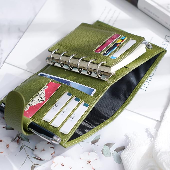 Moterm Pocket Regular Rings Planner - Genuine Leather Binder Organizer (Pebble-Olive, 19mm Ring)