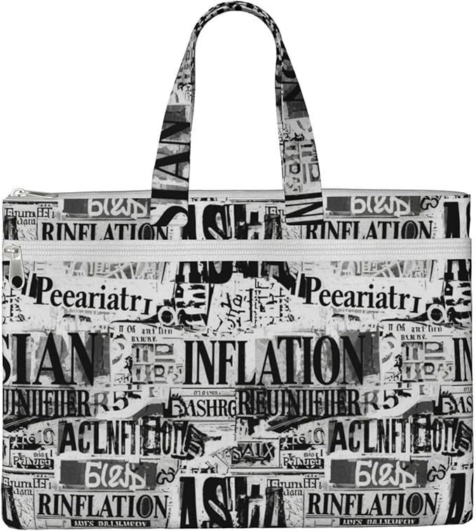 Waterproof Canvas Zipper Document Organizer Ancient Newspaper, Double Pocket File Storage Bag with Handle for Office Use