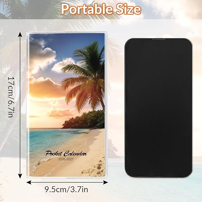 Pocket Calendar 2026-2027, Purse Monthly Planner - 3.7" x 6.7" - Runs from January 2026 Until December 2027, Calendar Planner with Beach PVC Cover for Office