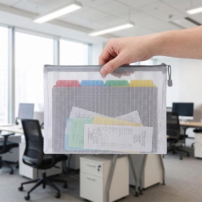 10 Pack Mesh Zipper Pouch Bags, A4 Plastic Zipper Bags,Waterproof File Pouches for Office Supplies, Travel, Storage, Puzzles & Board Games