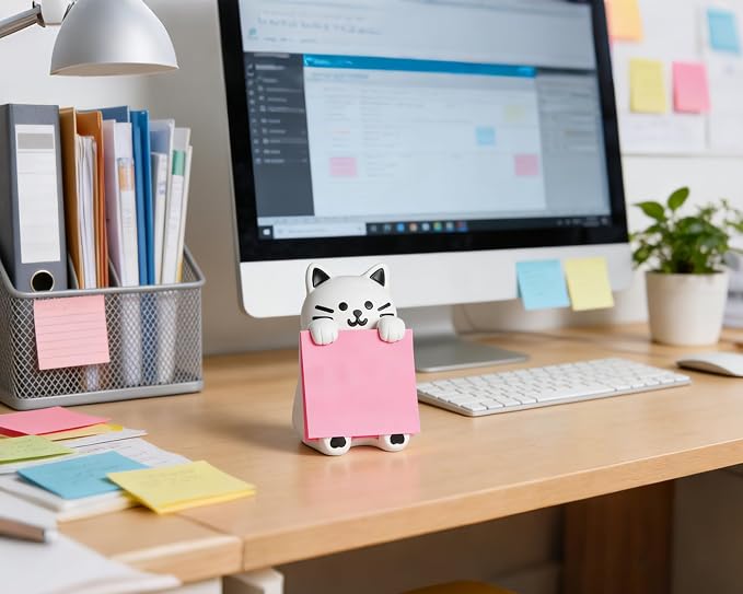 Cat Pop-Up Sticky Note Dispenser with 100 Sheets 3 x 3 Inch Notes, Handmade Resin Cat Desk Decor for Office, Home & Classroom, Gift for Teachers & Coworkers
