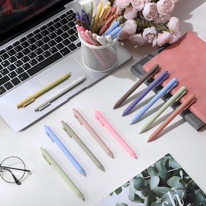 Crtiin 30 Pcs Gel Pens Bulk, 0.5mm Fine Point Black Ink Pens, Retractable Smooth Writing Quick Dry, Colored Aesthetic for School Office Journaling Teacher Appreciation Mother Day (Pastel Colors)