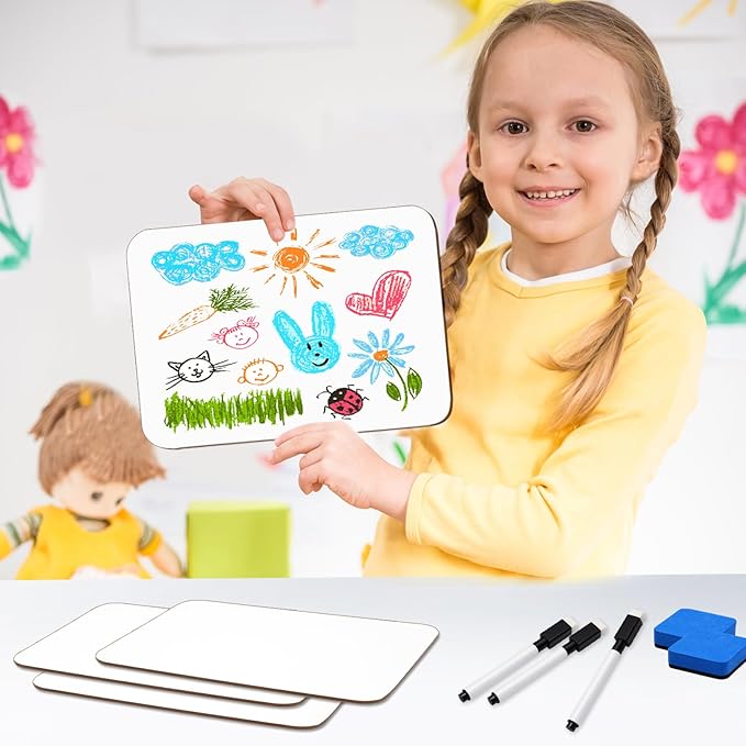 24 Pack Mini Dry Erase Board 6x9 Inch Small Wooden Portable White Boards Bulk with 24 Markers & 24 Erasers for Students Teachers Classroom Training Office Supplies