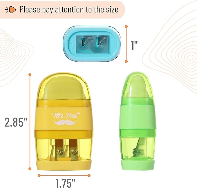 Mr. Pen- Pencil Sharpener & Eraser, 4 Pack, 2-in-1 Manual Sharpeners with Canister, 2 Sharpening Holes for Standard & Jumbo Pencils, Colorful Dual Hole Design for School, Office, Home, Kids