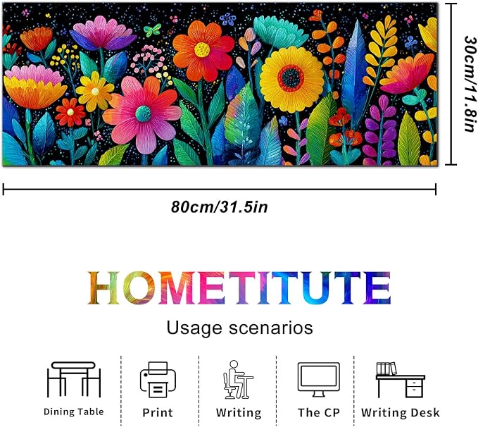 HOMETITUTE Large Mouse Pad 31.5 x 11.8 Inch Colorful Floral Desk Mat Extended Keyboard Mousepad Non Slip Waterproof Desk Pad Vibrant Flowers Design for Office Home Gaming