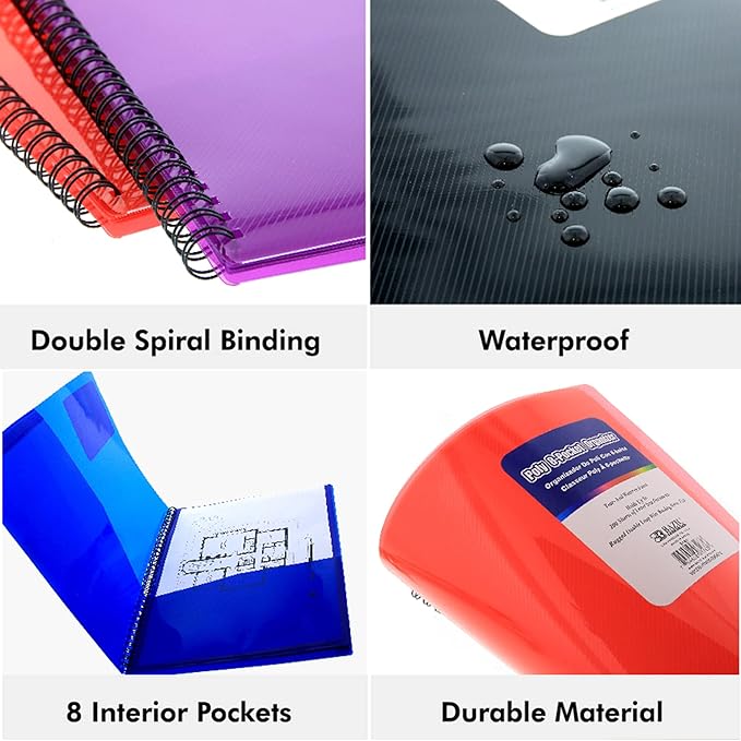 BAZIC Products 8 Pockets Poly Folder Portfolio, Letter Size Plastic Folders Holder for Office Documents Paper Organizer, Assorted Color, 6-Pack