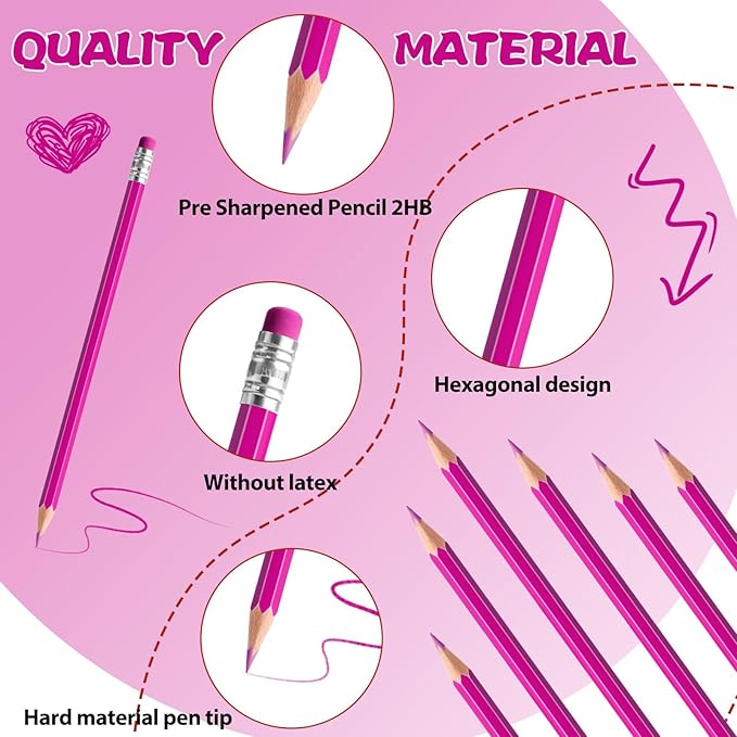 48 PCS Pink Pencils Bulk with Eraser, Pre-Sharpened HB Spring & Easter Pencils for Kids, School Supplies for Writing, Drawing & Easter Art Crafts (Pink)