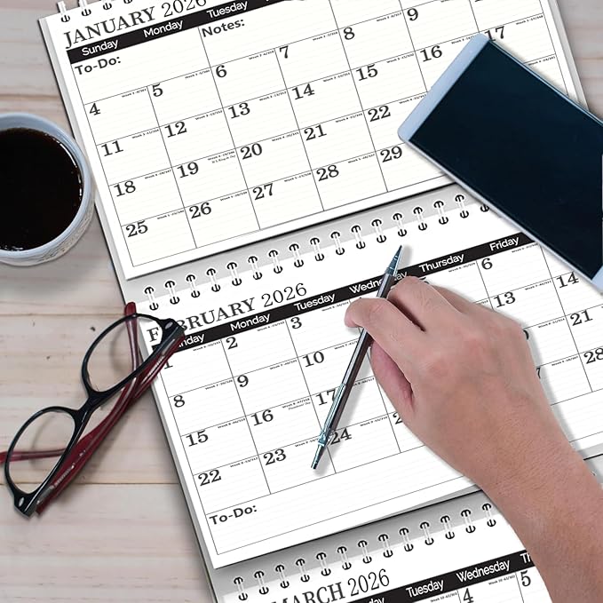 3 Month Calendar 2026-2027, Move-a-Page, Monthly, Vertical, January 26 - December 27, 11x25 In, Big Ruled Daily Blocks, Julian Days, Week Number, Minimalist, Busy Families, Office