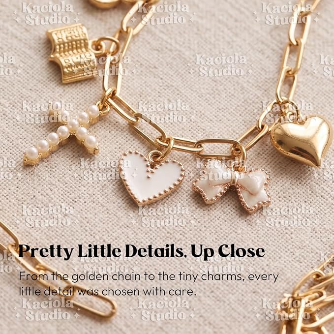 Kaciola Bible Charms Chain with 4PCS Planner Charms for Bible Study, Book Spine Bookmark, Journal Accessory, Unique Faith Jewelry Gift for Women (SJ-01)