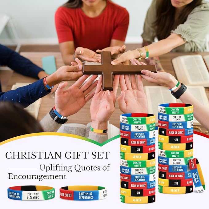 Gemscream 200 Sets Plan of Salvation Bracelets with Plan of Salvation Card Gospel Bracelet Christian Silicone Bracelets Gospel Tracts Father's Day Scripture Gift for Women Men Church Pastor