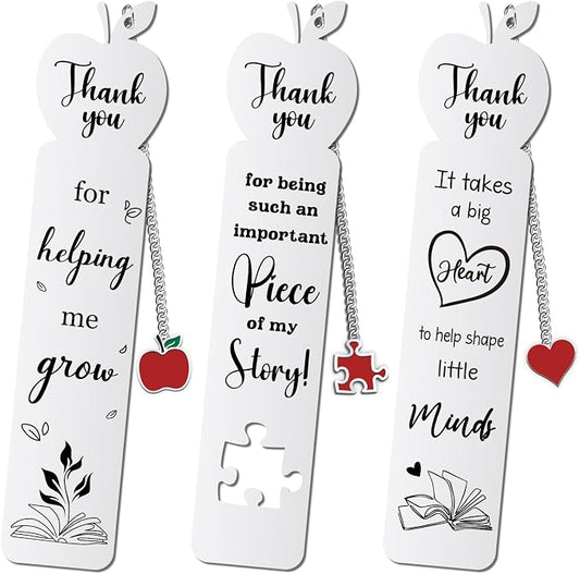 3 Pcs Teacher Appreciation Bookmark, Thank You Teacher Gift Bookmark for Women Men, Teacher Appreciation Gifts Metal Bookmarks for Christmas Day, Unique Bookmarks for Teacher’s Day