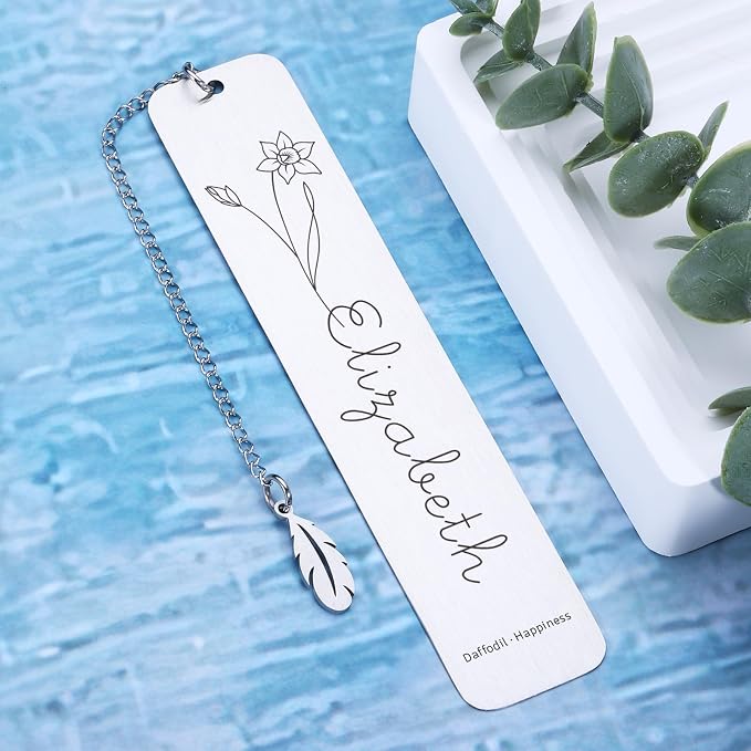 Personalized Bookmarks for Women Book Lover Birth Flower Birthday Customized Gifts for Reading Her Daughter Friends (Birth Flower with Flower Language)
