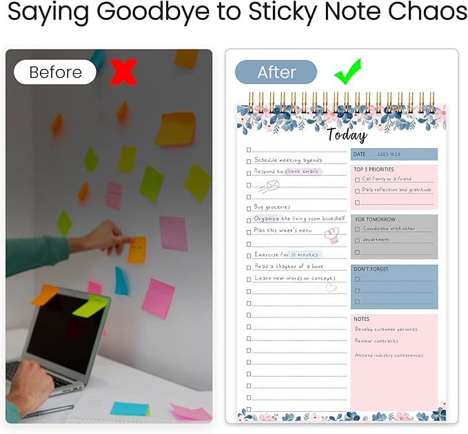 To Do List Notepad - To Do List Notebook for Work with 52 Sheets, Undated Daily Planner Perfect for Enhanced Productivity and Goal Achievement - Blue Petal