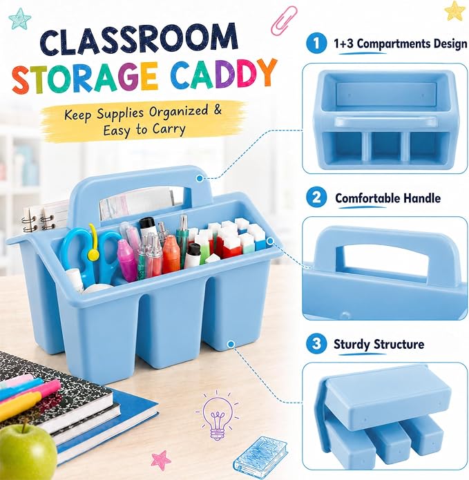 gisgfim 8 Pack Classroom Caddy Storage Basket with Handle 4 Compartment Storage Caddy Plastic Arts Crafts Caddies Protable Classroom Craft Caddies for Kids Schools Art Craft Supplies(Boho)