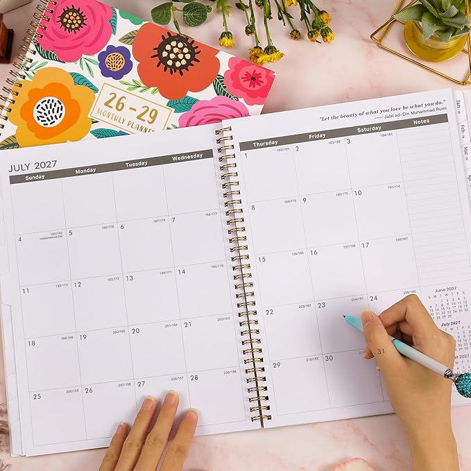 2026-2029 Monthly Planner - 3 Year Monthly Planner 2026-2029, Jul.2026 - Jun.2029, 9" x 11", 3 Year Calendar with 36-Month Tabs, Inner Pocket - Floral