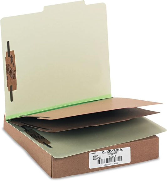 ACCO Classification Folders with Fasteners, Pressboard, 6-Part, Letter Size, Green, 10 per Box (15046)