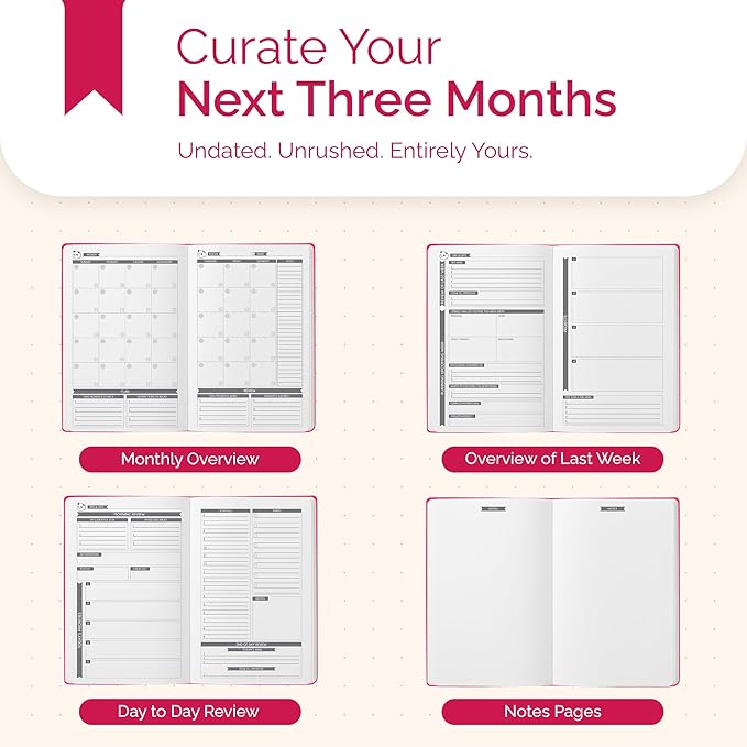 Panda Planner Classic Daily Planner 2026 – A5 Undated Daily Productivity & Quarterly Planner with Hourly Schedule, To Do List, Daily Journal, Goal Planner, Habit Tracker & Gratitude Organizer for Focus – Raspberry