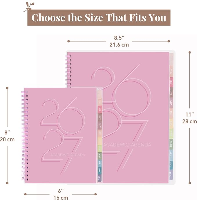 Rileys Academic Planner 2026-2027, Daily, Weekly & Monthly Planner, July 2026 - June 2027, Student Notes Pages, Twin-Wire Binding, Weekly Agenda for School & Work (8.5 x 11-Inches, Deco, Pink)