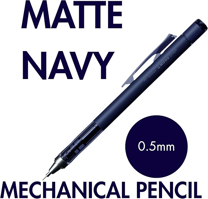 Tombow Mechanical Pencil 0.5mm, Navy & Gray with Eraser Refills | Japanese Stationery | Mechanical Pencil Pack | School Supplies | College Essentials | Office Supplies | Japan Import