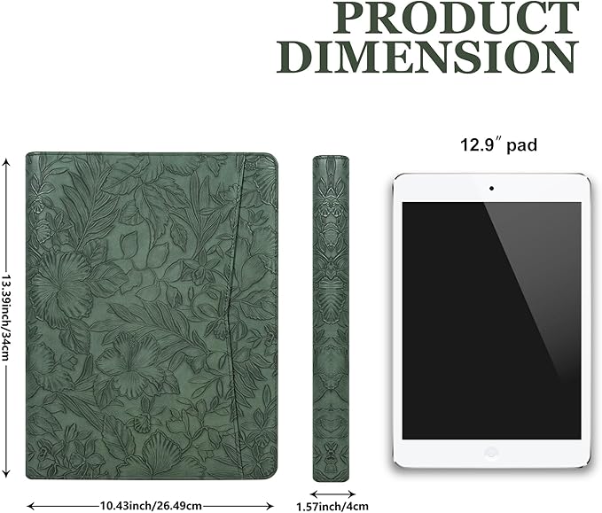 AZXCG Embossed Leather Padfolio for Women, Professional Bussiness Portfolio Organizer with A4 Notepad Holder, Zippered Portfolio Binder Fits 13" Ipad/Tablet,Gift for Women,Valentine's Day
