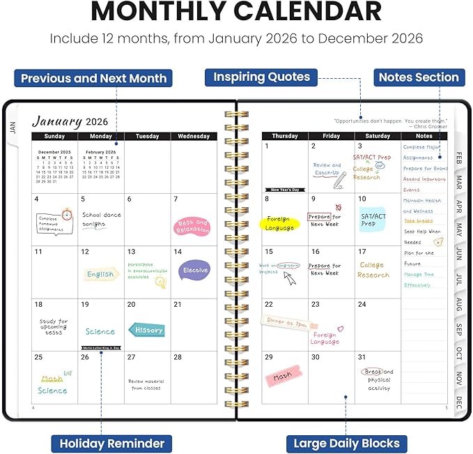 2026 Planner, Weekly and Monthly Planner for Women, January 2026 - December 2026, Hardcover 2026 Calendar Planner Book with Tabs, Inner Pocket, Spiral Bound, Perfect for Office Home School Supplies - A4 (8.5" x 11"), Floral Whispers