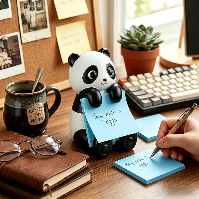Chunful 3pcs Pop-up Note Dispenser Set Include Resign Panda Note Dispenser, 2 Pcs 3" x 3" Sticky for Office Desk Accessories