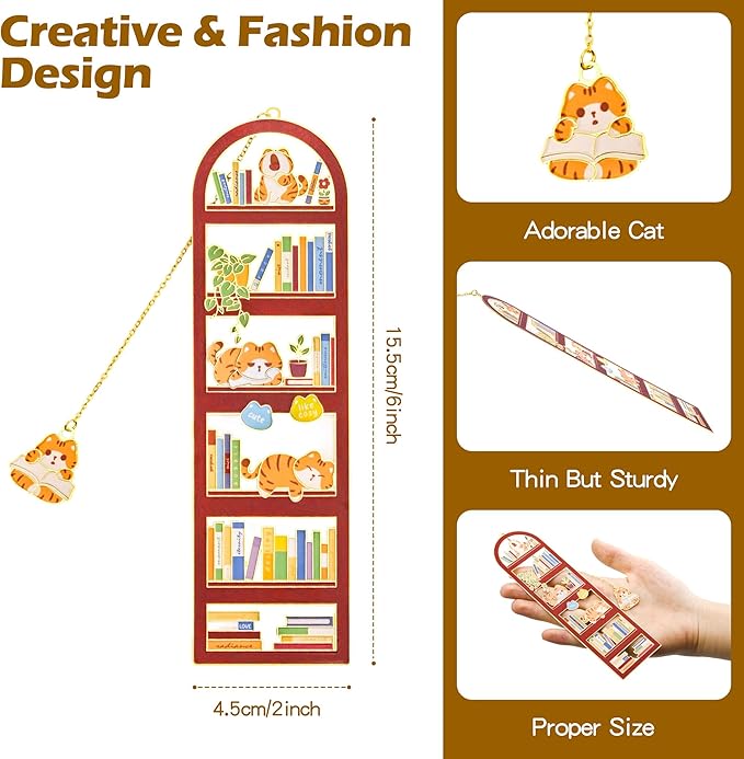 Orange Tabby Cat Metal Bookmark with Cat Charm and Gift Box, Bookmarks for Women, Reading, Book Maker Gifts for Mom, Dad, Teacher, Reader, Book Lover, Cat Lover, Friends, Bestie