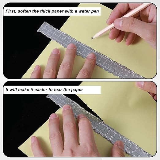 JJUNW 3 Pcs Deckle Edge Ruler Carbon Steel Metal Paper Tearing Ruler Craft Ruler for Cutting Paper to Wavy Line Jagged and Irregular Edges for School Office Architect and Drawing
