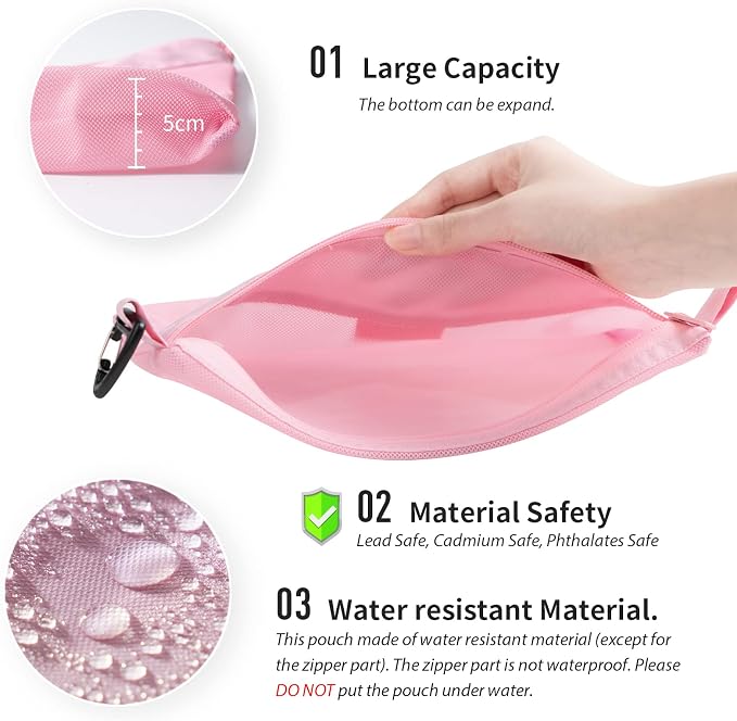 pack all Water-resistant Material Zipper Pouch, Mesh Zipper Bags for Storage, Travel, Office (Pink, Medium)